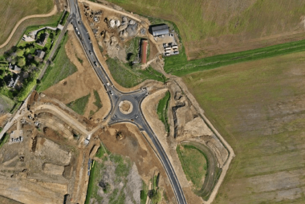 An arial view of a new road in the countryside